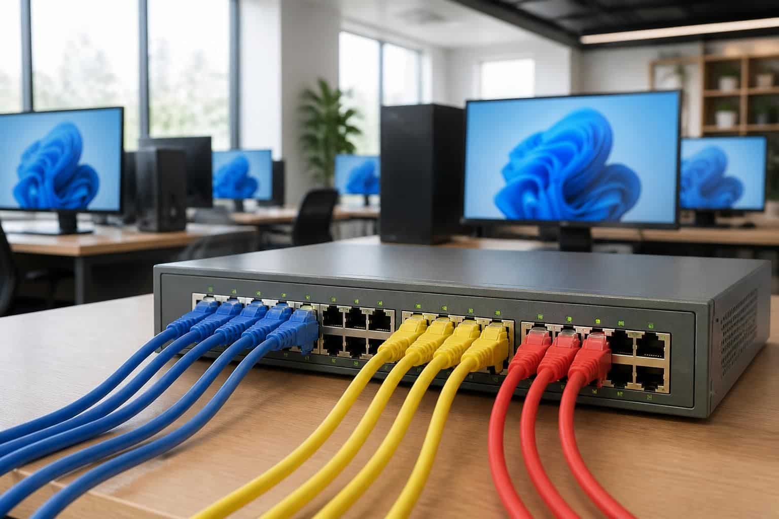 optimisez votre réseau local windows 11 avec notre commutateur ethernet, connectant facilement vos ordinateurs de bureau pour une infrastructure fiable et performante.